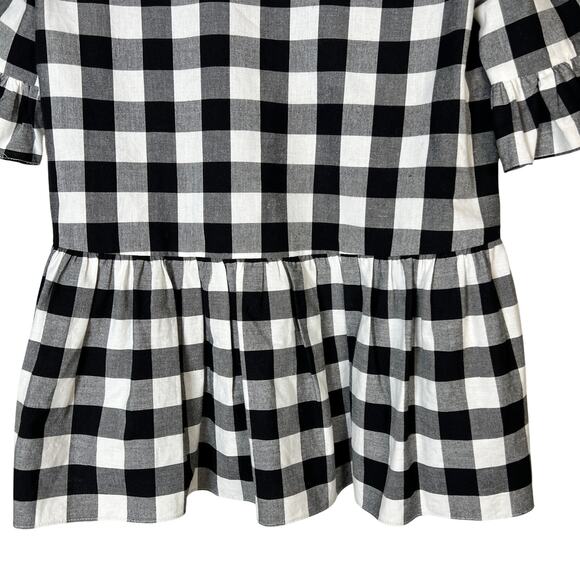LaRoque Check Short Sleeve Peplum Hem Blouse Top Women's Medium Black/White - Picture 7 of 8